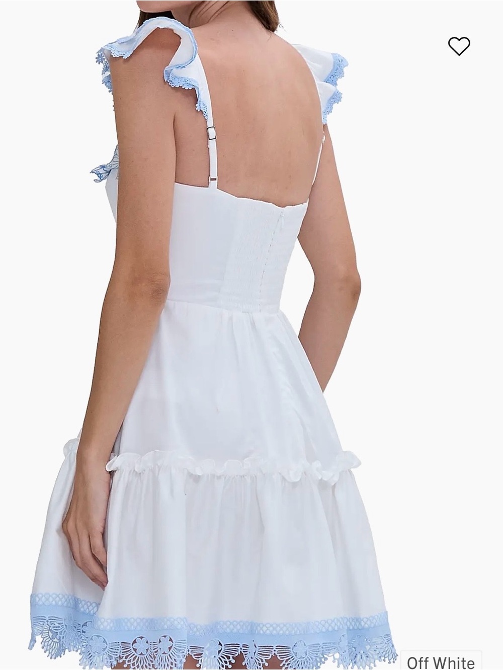 Pat Bo Flutter Poplin White Mini Dress with Light Blue Lace Trim Sz 4 nwt - Picture 2 of 9